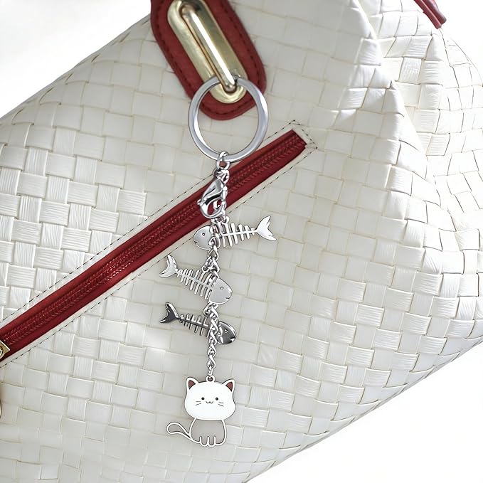 Purse Charms bag handbag Backpack Wallet Stainless Steel Kawaii Cat Cute Keychain for Women Men Kids Girls Teens Dad Mom Lovers Gifts Aesthetic car Keys Keyring