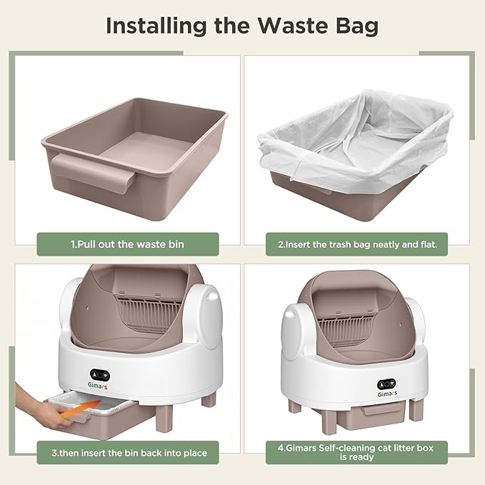 Gimars Open Top Design Self Cleaning Litter Box, Automatic Cat Litter Box for Multiple Cats & Senior Cats, App Control with Safety Sensors, Low Odor, Includes Trash Bags & Litter Mat