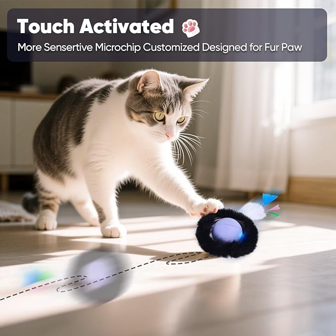 ORSDA Cat Toys for Indoor Cats, Interactive Activated Moving Ballt, Automatic Fast Rolling Ball for Adult Cats, Exercise Kicker Mouse Catching Game