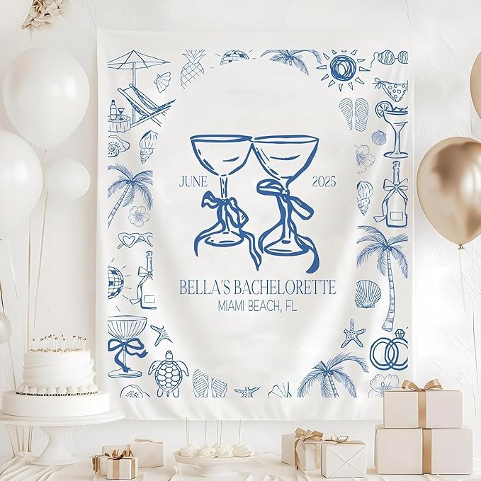 PHHUY Coastal Bachelorette Party Tapestry Beach Theme Wall Hanging for Bridesmaid Weekend Ocean Inspired Decor for Girls Trip Stylish Summer Seaside Accent Pre Wedding Boho Chic Nautical Party Banner