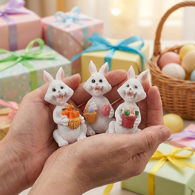 Bunny Decorations Bunny Figurines Spring Decor Set of 3 Small Rabbit Statues for Home Office Decor
