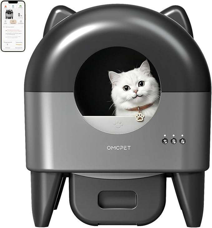 Automatic Self Cleaning Litter Box,95L Large Capacity Smart Cat Litter Box with App Control,8 Safety Sensors for Multiple Cats,Advanced Odor Control,6-Color Night Light(Black)