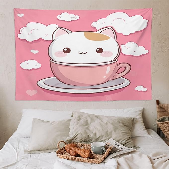 MaSiledy Tapestry Kawaii Cat Wall Hanging Wall Tapestry Aesthetic Cat Pet Lover Tapestries Wall Art Home Decoration Landscape 60"x90" Wall Hanging for Home Decor Bedroom Living Room Dorm Decor