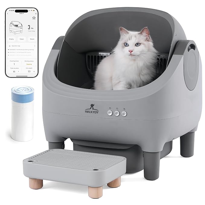 Automatic Litter Box with Raised Step, for Multiple Cats, Open Top Large Capacity Self Cleaning Litter Box, Safety Protection, Smart App Control, Odor-Free & Health Monitoring & Quiet Operation