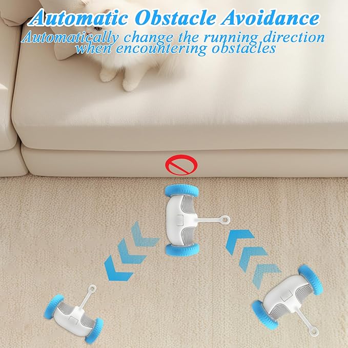 Interactive Cat Toy for Indoor Cats, Smart Toys with 2 PCE Feathers, Automatic Moving Wheels Toys for Kitten, Rechargeable Mouse Cat Toy for Bored Adult Cats