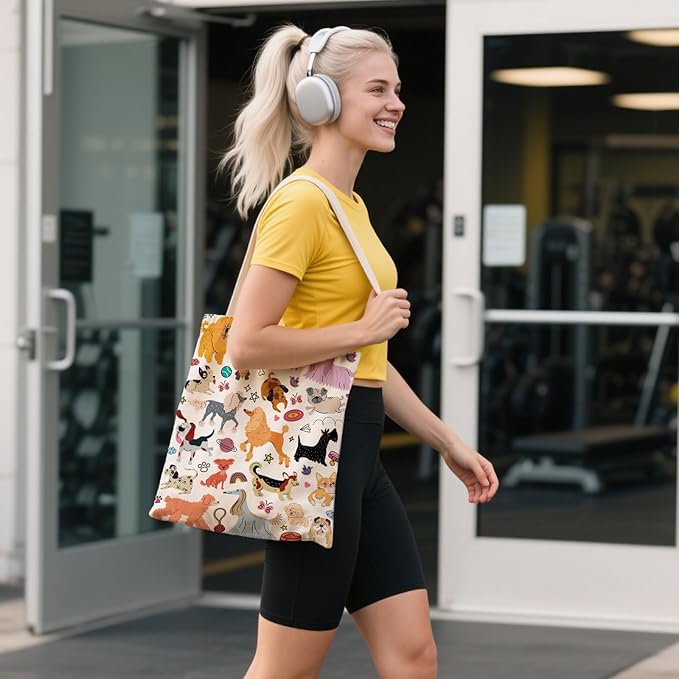 Aesthetic Canvas Tote Bag for Women - with Magnetic Snap Closure & Zipper Inner Pocket Reusable Bag for Shopping