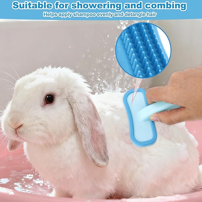 Rabbits Bunny Brush, 13.5x9cm/5.31x3.54in Durable Soft Silicone Rabbit Grooming Bunny Brush Practical Small Animal Massage Comb Suitable for Cats, Puppy Dogs, Kittens & Pets (Blue)