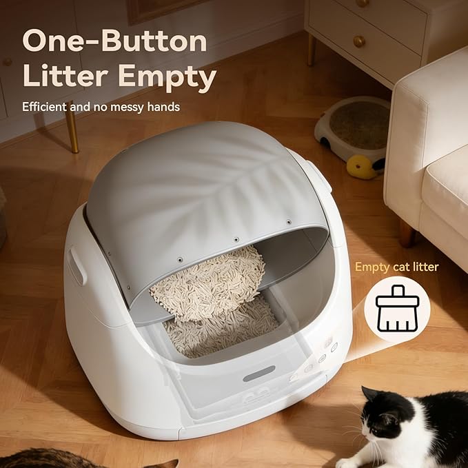 Self Cleaning Litter Box: Open Top Automatic Litter Box with Cat Proximity Sensing Anti-Pinch, Large Auto Robot for Multiple Cats, Including Litter Mat Waste Bag