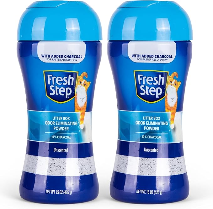 Fresh Step Litter Box Charcoal Odor Eliminator Powder, Cat Litter Deodorizer Additive to Help Absorb and Control Strong Litter Box Odors for Cleaner Smelling Homes, 15 Oz - 2 Pack
