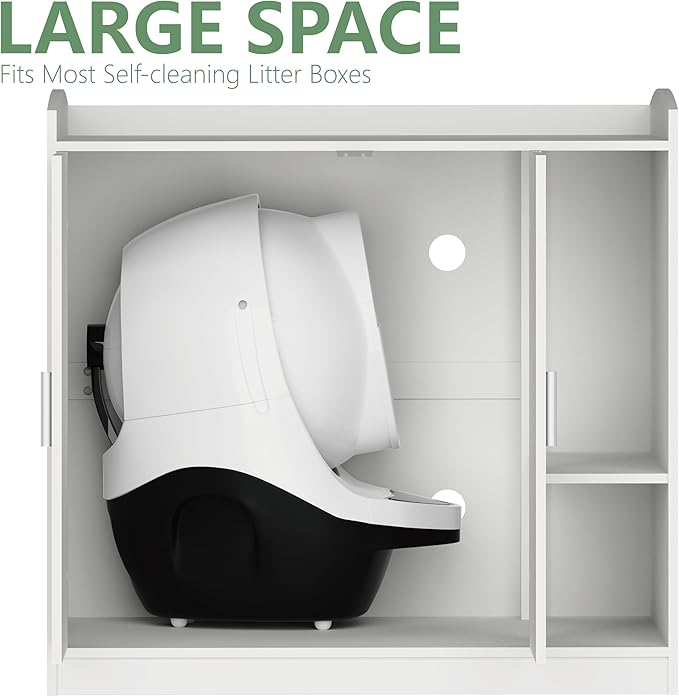 Extra Large Litter Box Enclosure with Adjustable Dog Proof Shelf - Designed for Self-Cleaning and XXL Litter Boxes (White)