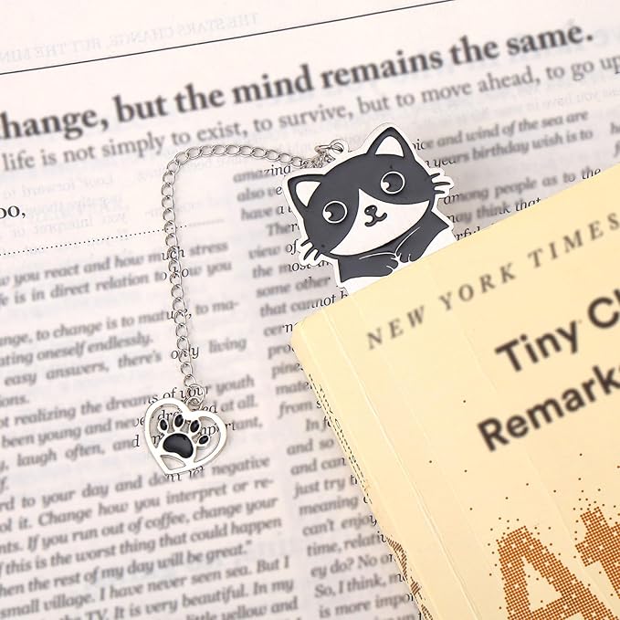 Cute Cat Bookmark, Zinc Alloy Kitten Paw Print Bookmarks Reading Gifts for Cat Lovers Funny Black Kitten Book Marks Animal Bookmark Gifts Book Accessories for Reading (Style C)