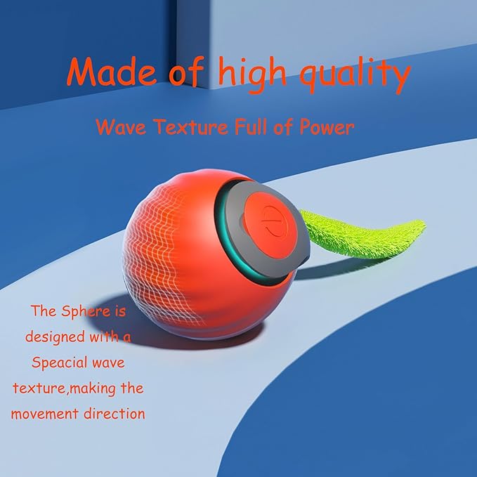 Interactive Cat Toy Ball for Indoor Cats,Automatic Moving Rolling Cats Toys with Tail, 2 Speeds Rechargeable Cat Enrichment Toys for Cats to Keep Them Busy (Orange)