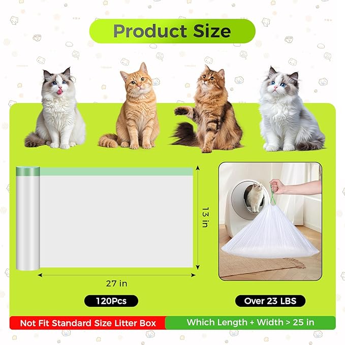 120 Count Cat Litter Box Liners Bags Compatible with Neakasa M1 and Pet Pivot Autoscooper 11 Open-Top Self-Cleaning Cat Litter Box, Extra Thick Drawstring Cat Litter Waste Bags for Litter Box