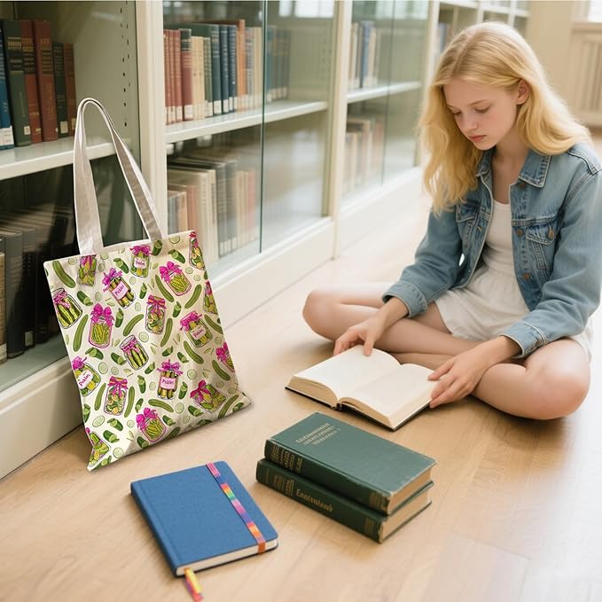 Aesthetic Canvas Tote Bag for Women - with Magnetic Snap Closure & Zipper Inner Pocket Reusable Bag for Shopping