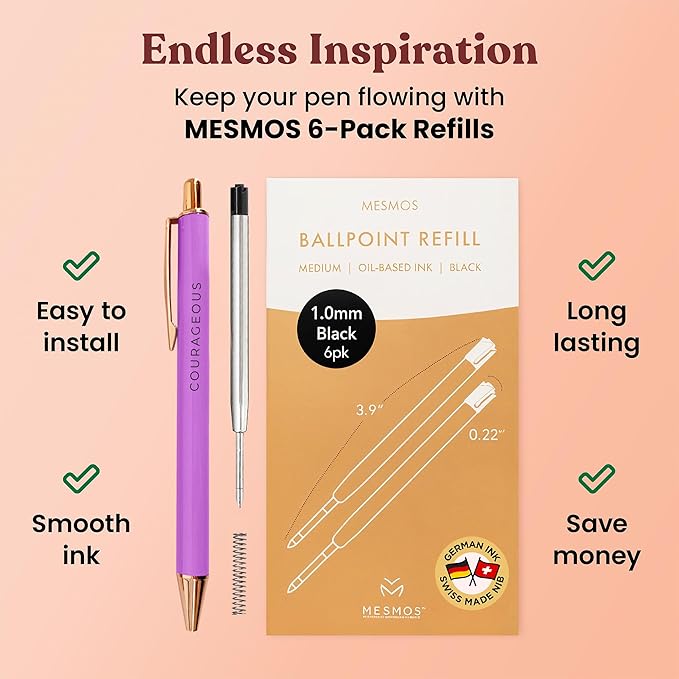 MESMOS 3Pcs Inspirational Pens for Women, German-Ink & 1mm Swiss-Tip, Inspirational Gifts for Women, Motivational Pens for Boss Lady, Congratulations Gifts for Woman, Pen for Servers