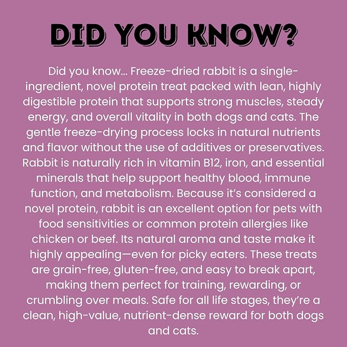 hotspot pets Freeze Dried Rabbit Treats for Dogs & Cats – Made in USA – (3 Ounce~100+pcs) Raw Single Ingredient Rabbit Bites – High Protein Training Rewards & Food Topper – Grain Free, Low Calorie
