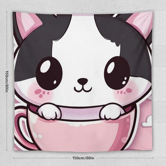 MaSiledy Tapestries Kawaii Cat Tapestry Animal Adorable Cat Wall Hanging Wall Tapestry Aesthetic Wall Art Home Decoration for Bedroom Living Room Dorm 60"x60" Tapestries for Bedroom Living Room Dorm