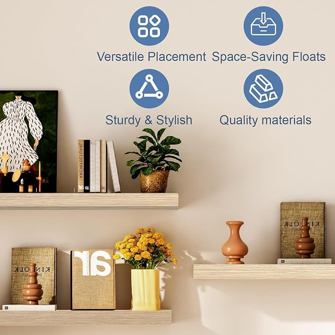 Floating Shelves for Wall, Bathroom Shelves Over Toilet, Wall Shelves & Book Shelf for Room, Hanging Shelf, Modern Wooden Wall-Mounted Small Floating Shelves, 12x7x1.5 in (Oak, Set of 3)