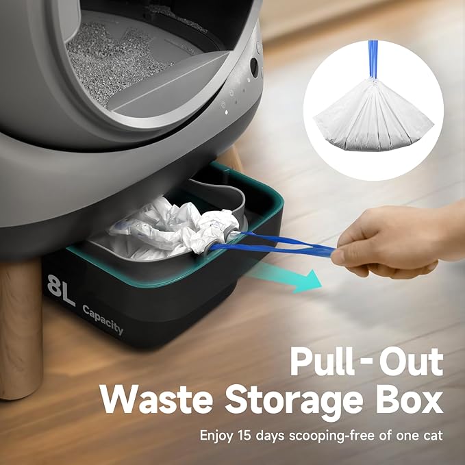 Used, Like New- Coziley G1 Self Cleaning Litter Box for Multiple Cats, Automatic Cat Litter Box with Smart APP Control and Health Monitoring, Includes 2 Roll Trash Bag and Litter Mat, Grey