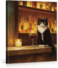 Vintage Cat Bar Wall Art Decor Tuxedo Cat with Wine Print Picture Whimsical Wall Decor for Home Kitchen Bar 8x10 Inch Canvas Framed