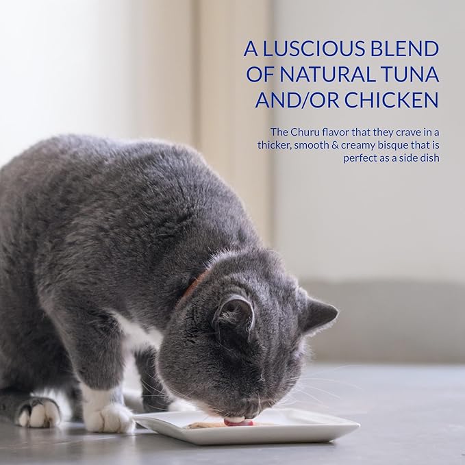 INABA Churu Bisque for Cats, Creamy Lickable Purée Side Dish with Vitamin E, 1.4 Ounces per Pouch, 12 Pouches, Chicken Variety