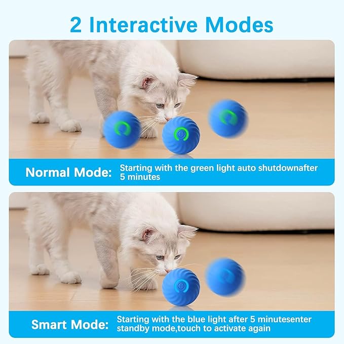 Interactive Cat Toy Ball, Fast Rolling in Pouch, Motion Activated, Hide and Seek, Indoor Exercise