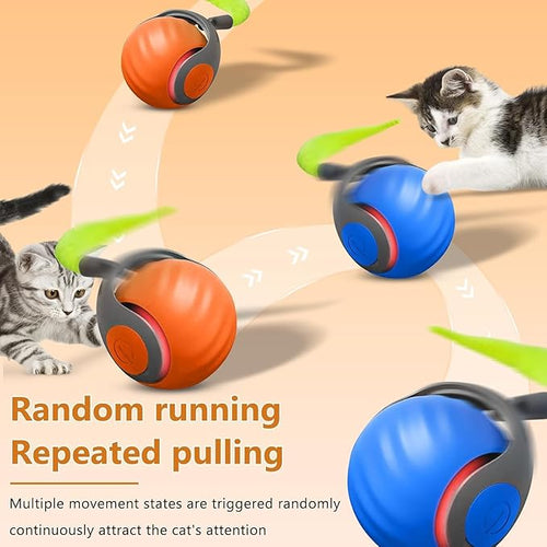 5PCS Interactive Cat Toy Automatic Moving Smart Toy Ball with Replacement Tail for Indoor Bored Cats/Dogs, Sensor Teasing Ball Self-Rolling Pet Chase, Speedy Cat Toys for Pets Exercise (Blue)