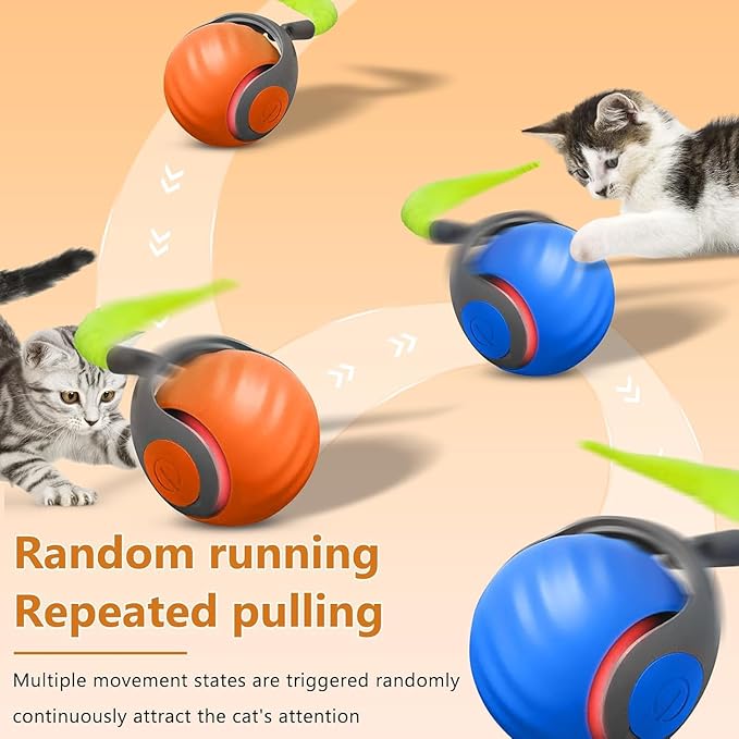 6pcs Interactive Cat Toy Automatic Moving Smart Toy Ball with Replacement Tail for Indoor Bored Cats/Dogs, Sensor Teasing Ball Self-Rolling Pet Chase, Speedy Cat Toys for Pets Exercise (Blue x 2)