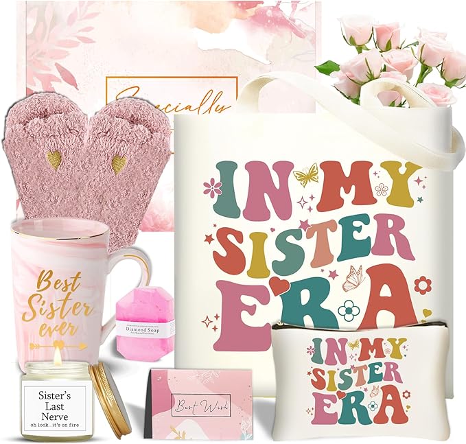 Sister Gifts Set for Women, Unique Sister in Law Gifts Basket, Birthday Christmas Mothers Day Presents, Thoughtful Celebration Gifts from Brother, Little Big Sisters Ideas