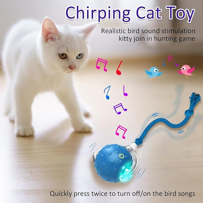 Interactive Cat Toys Ball for Indoor Cats Fast Rolling on Carpet, Chirping & Motion Activate Cat Toys (Blue+Red)