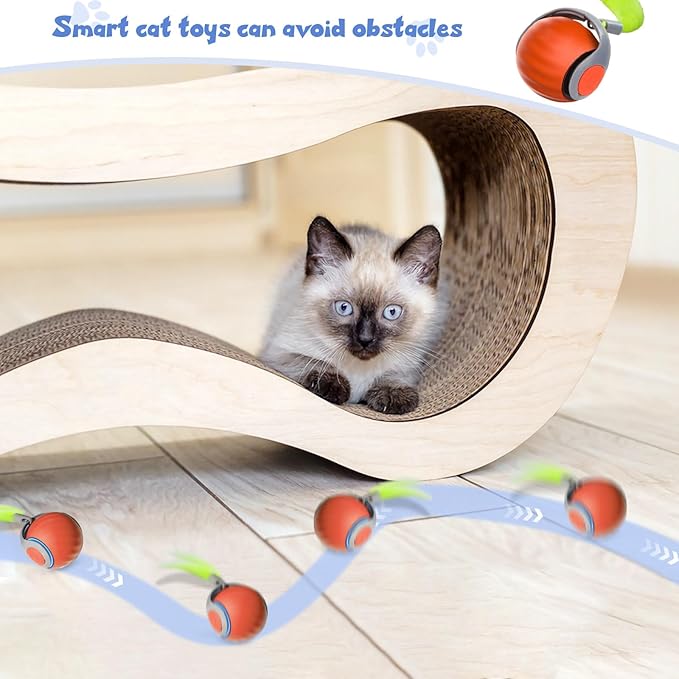 Interactive Cat Toys for Indoor Cats, Automatic Speedy Moving Cat Toy Turbo Ball with Tail 3.0 for Bored Indoor Adult Cats, Rechargeable Chase Motion Activated Kitten Toys - Orange