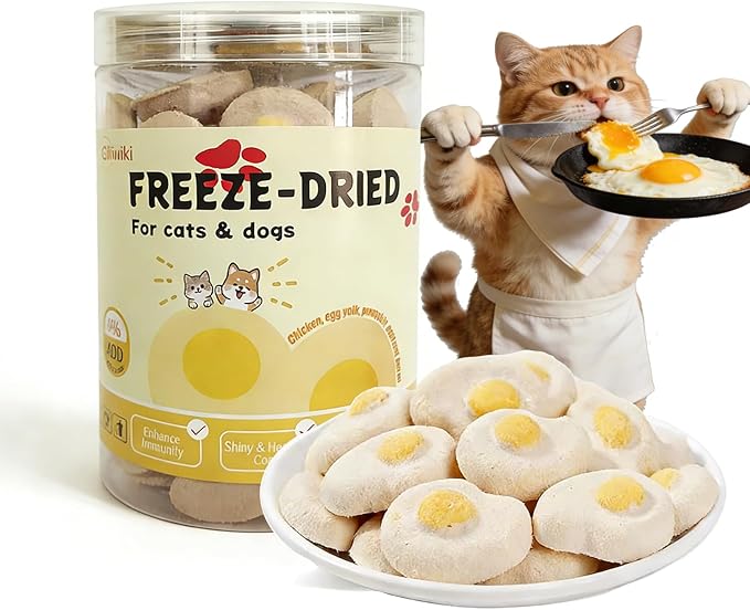 Freeze Dried Cat & Dog Treats, High Protein Cat Treats with Real Chicken, Added Goat Milk, Organic Pumpkin, Egg Yolks, and Fish Oil -Supports Immunity & Gut Healthy for Kitten Snack, 2.46 oz