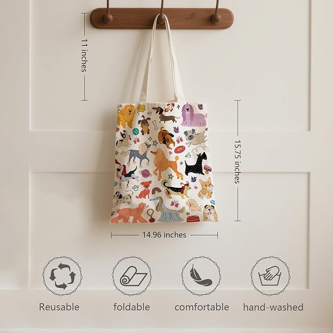 Aesthetic Canvas Tote Bag for Women - with Magnetic Snap Closure & Zipper Inner Pocket Reusable Bag for Shopping