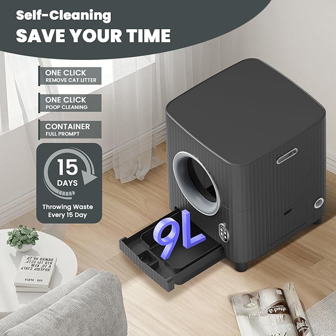 Self Cleaning Cat Litter Box,Electric Entrance Door Automatic Cat Litter Box,Video Monitor,Large Capacity for Multiple Cats with Mat-Anti-Pinch/Odor-Removal/APP Control