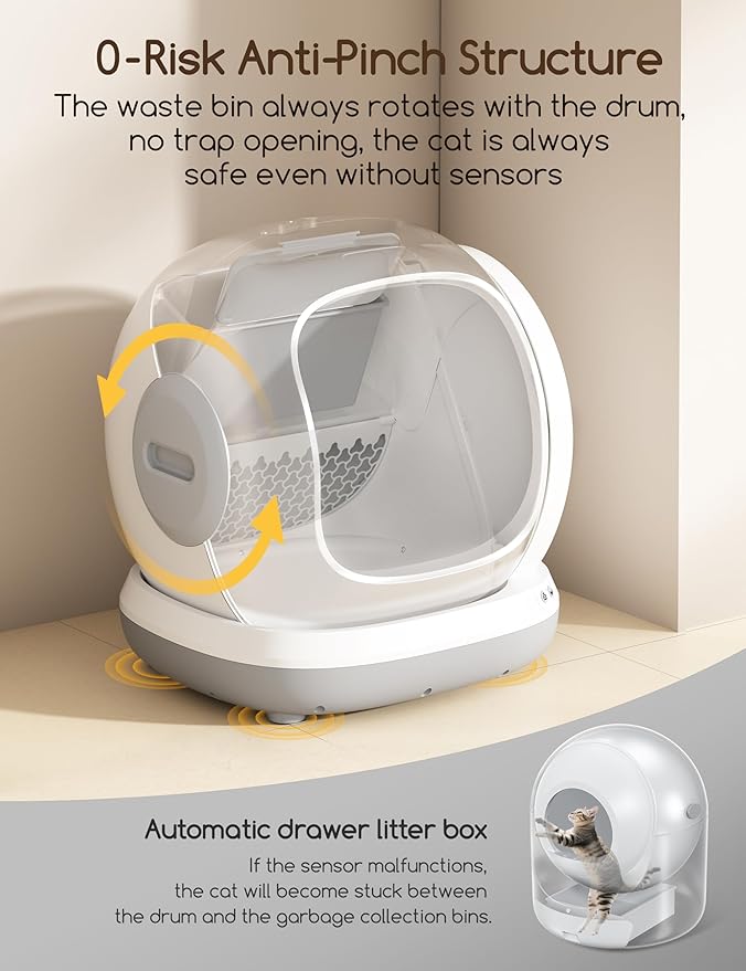 Meowant Self Cleaning Cat Litter Box - Open-Top Automatic Litter Box with APP, 0 Risk of Stuck Cats, Safer Automatic Litter Boxs, Low Entrance for Multiple Cats