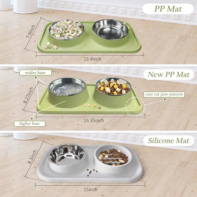 Cat Bowls for Food and Water, Upgrade Cat Food Bowls for Indoor Cats, Premium Removable Stainless Steel Double Bowls with Silicone Anti-Slip Pads, Water Bowl for Cats and Dog (Drak Grey)