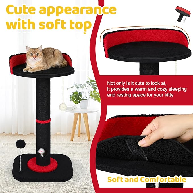 Tall Cat Scratching Post for Indoor Cats Adults, Cat Scratch Post with Sisal Rope Claw Scratcher, Solid Wood Cat Tower with Scratching Post and Cat Toys Mouse Hole, Goth Small Cat Tree (Gothic)