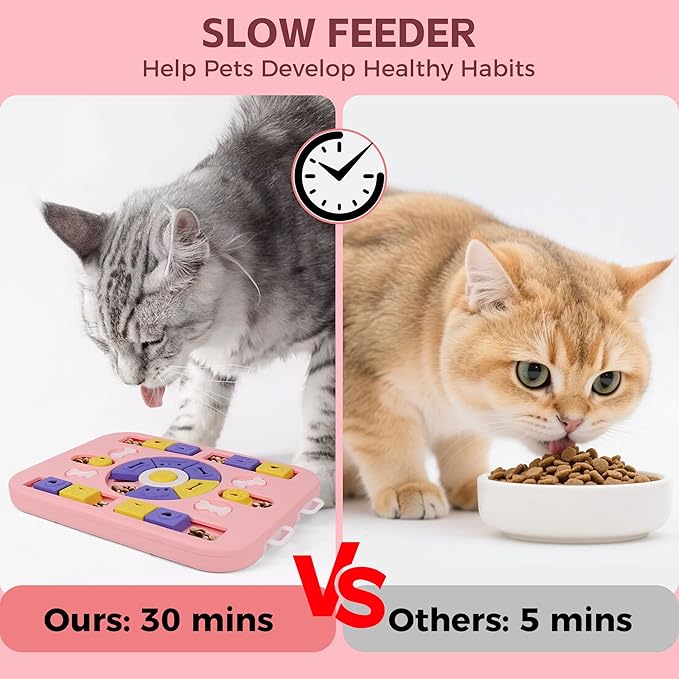 Cat Puzzle Feeder with Sound: 4-in-1 Interactive Stimulating Toys for Cats and Large & Small Dogs, Dog Enrichment Toys & Cat Puzzle Toy to Prevent Boredom and Overeating (L-Level4-Pink)
