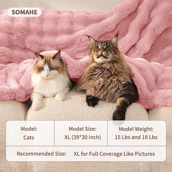 SOMAHE Self-Warming Cat Blanket, Dual-Side Plush Sherpa Throw with Anti-Static, Snuggle Mat for Kittens & Cats, Cozy Bed Topper for Windowsills & Couches, Machine Washable & Dryable, 21x18 Inch Pink