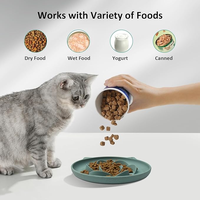 Slow Feeder Cat Bowl 2 Packs, Durable Anti-Gulping Cat Food Bowl for Healthy Digestion, Easy to Clean for Wet/Dry Food (Green+Green)