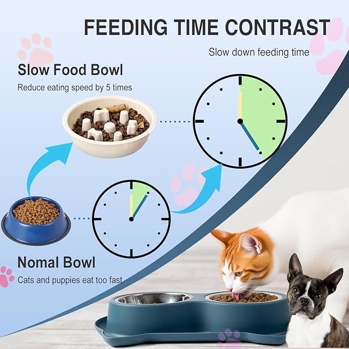 Slow Feeder Dog Bowls & Cat Bowls, AKEISHE 3-in-1 Stainless Steel Pet Food Dish with Non-Slip Base, Fun Maze Design to Prevent Bloating, Choking & Overeating for Fast Eaters