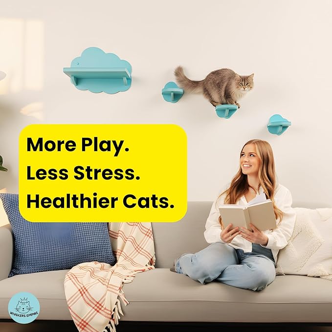 Cat Wall Shelves & Furniture – Sturdy Wall Mounted Cat Furniture, Floating Cat Shelves, Cat Wall Steps & Perches for Indoor Cats (Cloud Blue)