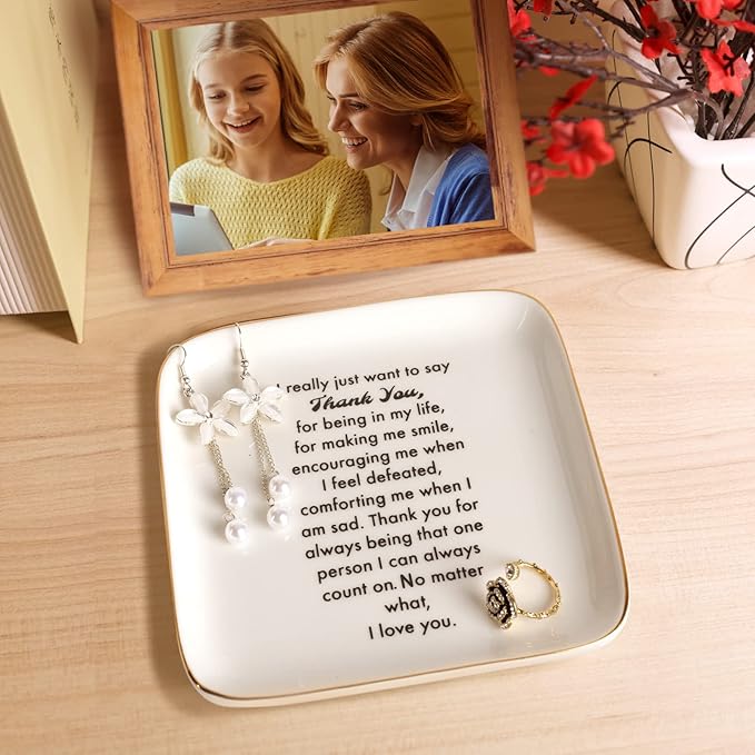 PUDDING CABIN Thank You Gifts for Women Mom - Ceramic Jewelry Tray 5.5inch - Mothers Day Birthday Appreciation Inspirational Gifts for Women Coworker Teacher, Retirement Gift for Woman