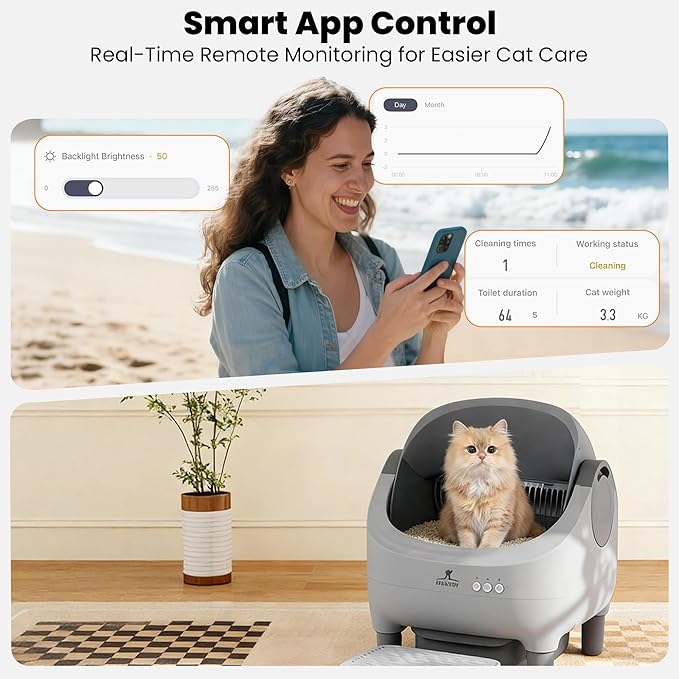 Upgraded Automatic cat Litter Box with self-Cleaning, Smart APP Control, Raised Step, Open and Spacious Design, Suitable for Multiple Cats, Combining Health and Cleanliness, with Quiet Operation