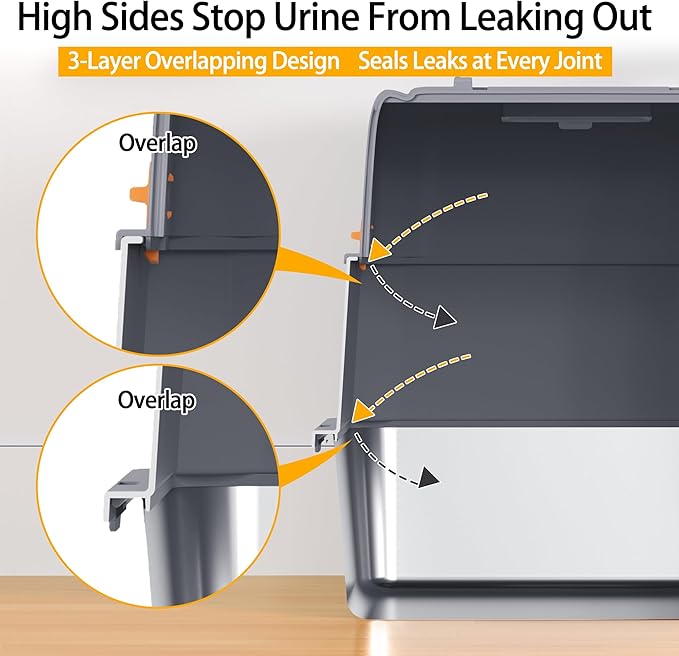 XL Stainless Steel Cat Litter Box with ABS Enclosed Lid, 180° Flip-Top Design, High Sided Leak-Proof Pan, Charcoal Odor Control Filter, Easy Clean for Large & Multi-Cat Homes