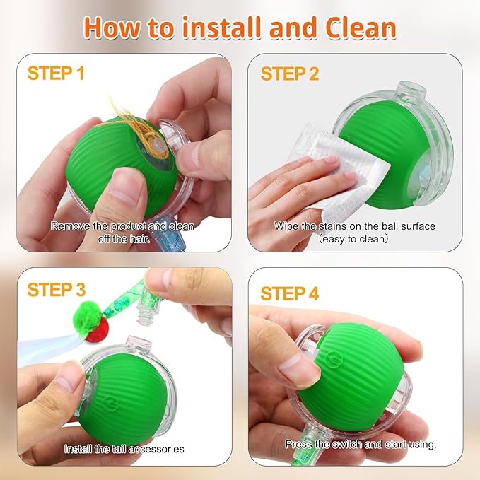Interactive Cat Toys for Indoor Cats, Speedy 2.0 Cat Toy with Elastic Mesh Tail, Automatic Cat Toy for Bored Indoor Adult Cats, Rechargeable Smart Kitten Moving Ball Toys (Green)
