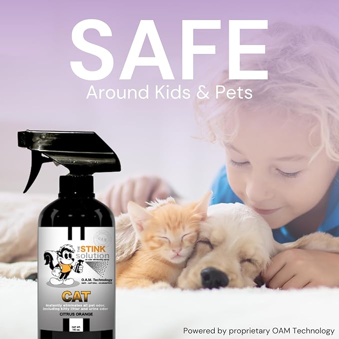 The Stink Solution Cat Odor Eliminator For Litter Box, Home Furniture, Carpet, & More | Completely Remove Urine, Feces, Vomit, & Other Cat Odor Quickly | Cat Products - 2 16 oz Bottles (Citrus Orange)