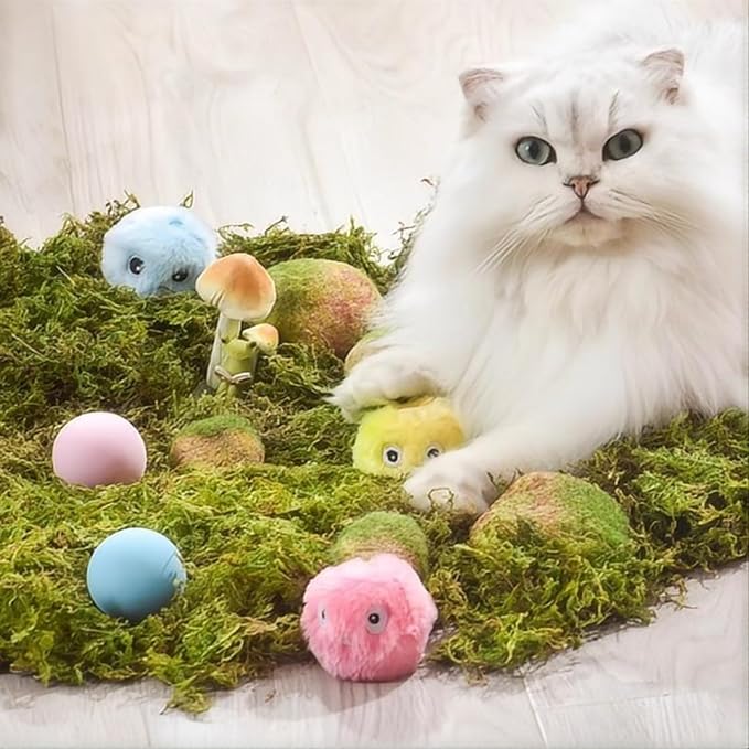 Cat Toys Balls Interactive Cat Toy Simulating Animal Chirp with Birds Frogs or Crickets Chirping Automatic Cat Toys for Indoor Cats (Pink, Ball)