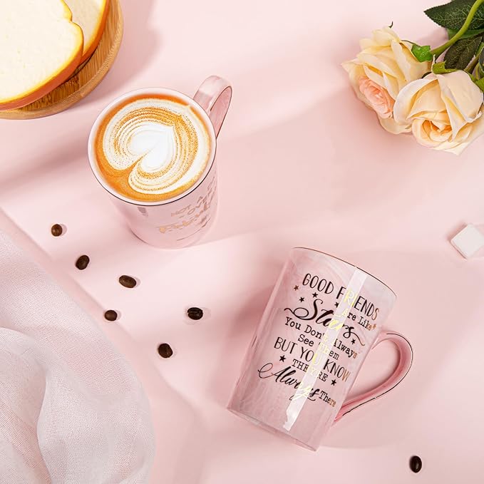 Best Friend Birthday Gifts for Women, Friendship Gifts for Women, Unique Mothers Day Birthday Gift Ideas for Her, Friends Female, Besties, BFF Ceramic Marble Coffee Mug Gift Box Printed Gold 14 oz