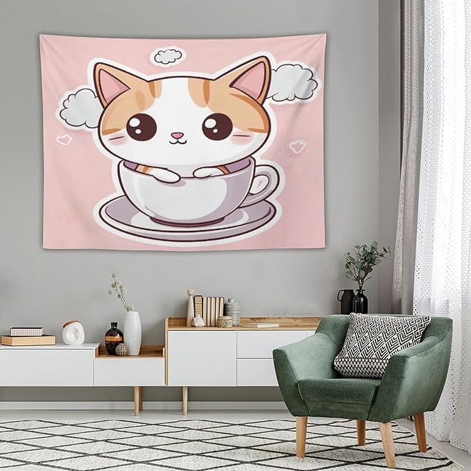 MaSiledy Wall Tapestry Kawaii Cat Tapestry Cat Mom Gifts Tapestry for Bedroom Aesthetic Wall Art Home Decoration for Bedroom Living Room Dorm 60"x80" Tapestries for Bedroom Living Room Dorm